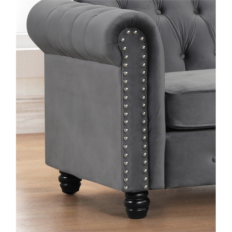 Pemberly Row Sofa Loveseat Armchair Velvet Fabric Living room couches Set-Gray