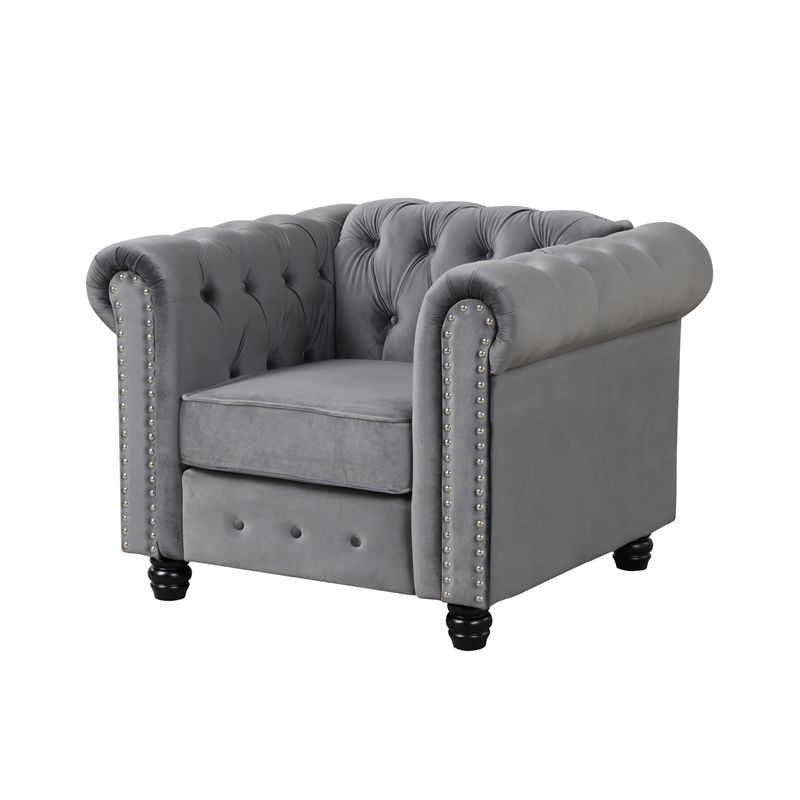 Pemberly Row Sofa Loveseat Armchair Velvet Fabric Living room couches Set-Gray