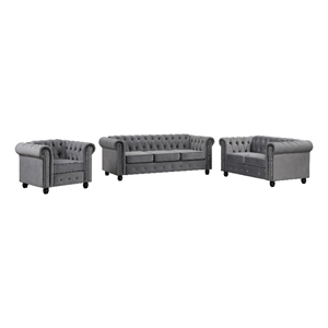 Pemberly Row Sofa Loveseat Armchair Velvet Fabric Living room couches Set-Gray