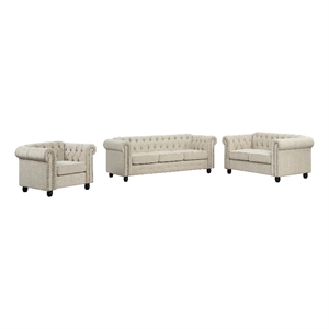 Pemberly Row Sofa Loveseat Chair Linen Fabric Living room Furniture Set-Beige
