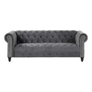 Pemberly Row Chesterfield 89&quot Button Tufted Velvet Fabric Sofa in Gray