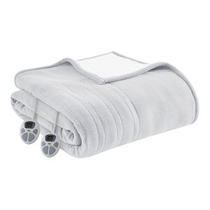 Pemberly Row 100x90&quot Fabric Fleece to Sherpa Heated Electric Blanket in Gray