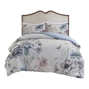 Pemberly Row 90&quot 3-Piece Cotton Printed Duvet Cover Set in Blue