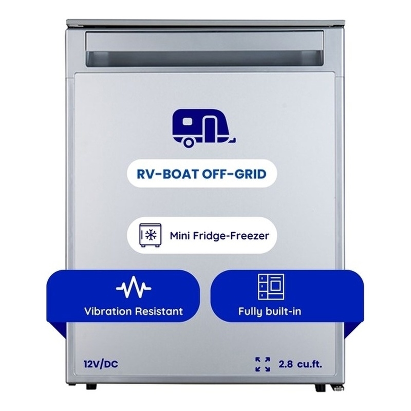 Pemberly Row 12V/DC Mini-Fridge Freezer 2.8cf Silver for RV BOAT OFF-GRID