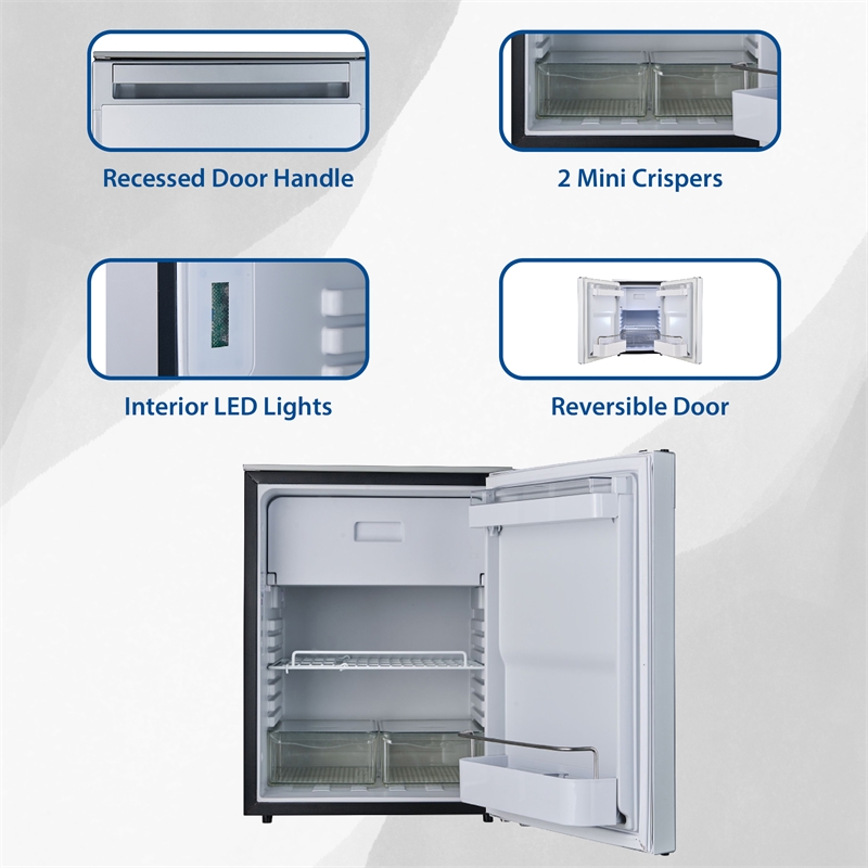 Pemberly Row 12V/DC Mini-Fridge Freezer 2.8cf Silver for RV BOAT OFF-GRID