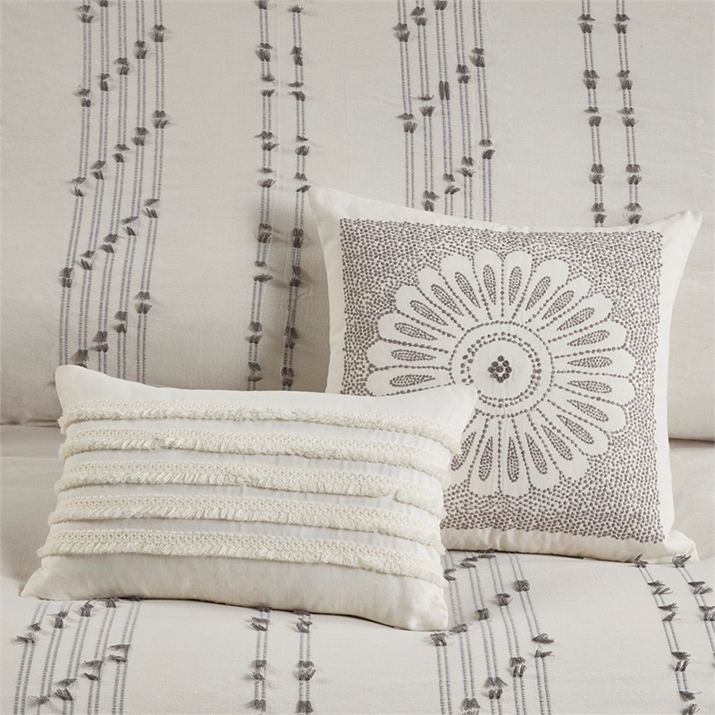 Pemberly Row 3-Piece Contemporary Cotton Jacquard Duvet Cover Set in Ivory