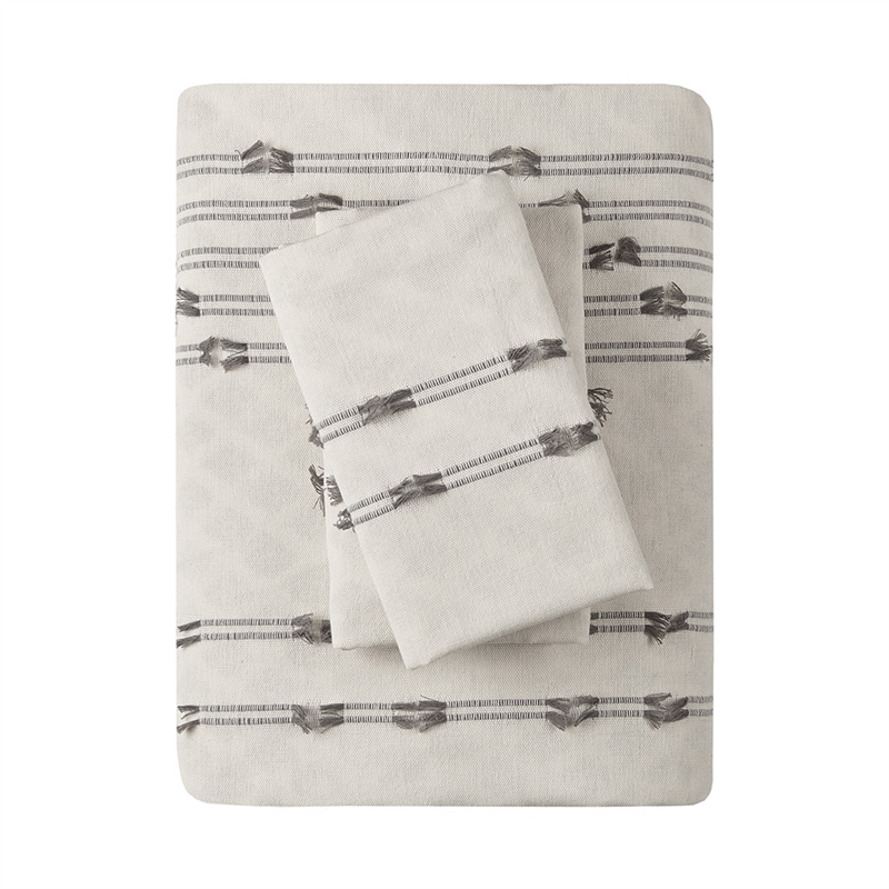Pemberly Row 3-Piece Contemporary Cotton Jacquard Duvet Cover Set in Ivory