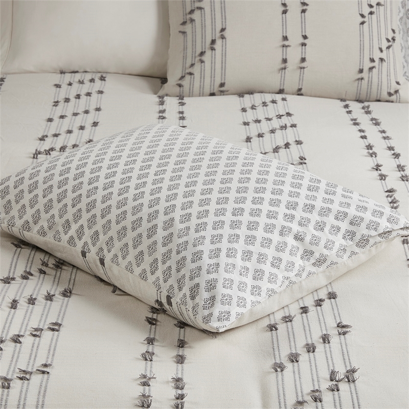 Pemberly Row 3-Piece Contemporary Cotton Jacquard Duvet Cover Set in Ivory