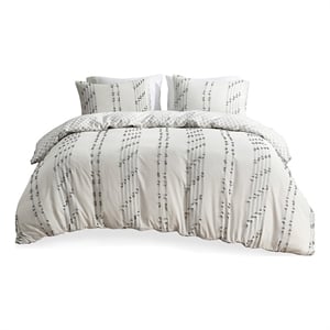 Pemberly Row 3-Piece Contemporary Cotton Jacquard Duvet Cover Set in Ivory
