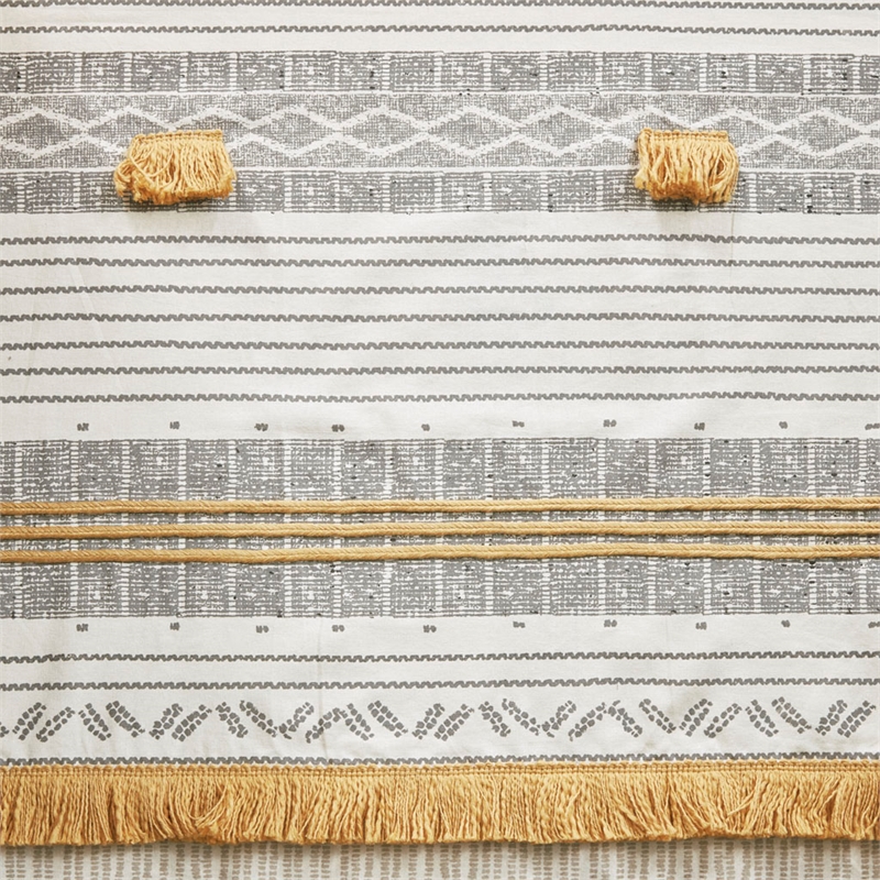 Pemberly Row Cotton Stripe Printed Shower Curtain with Tassel in Gray/Yellow