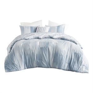 Pemberly Row Brush Stroke 4-Pc Reversible Seersucker Comforter Set in Blue
