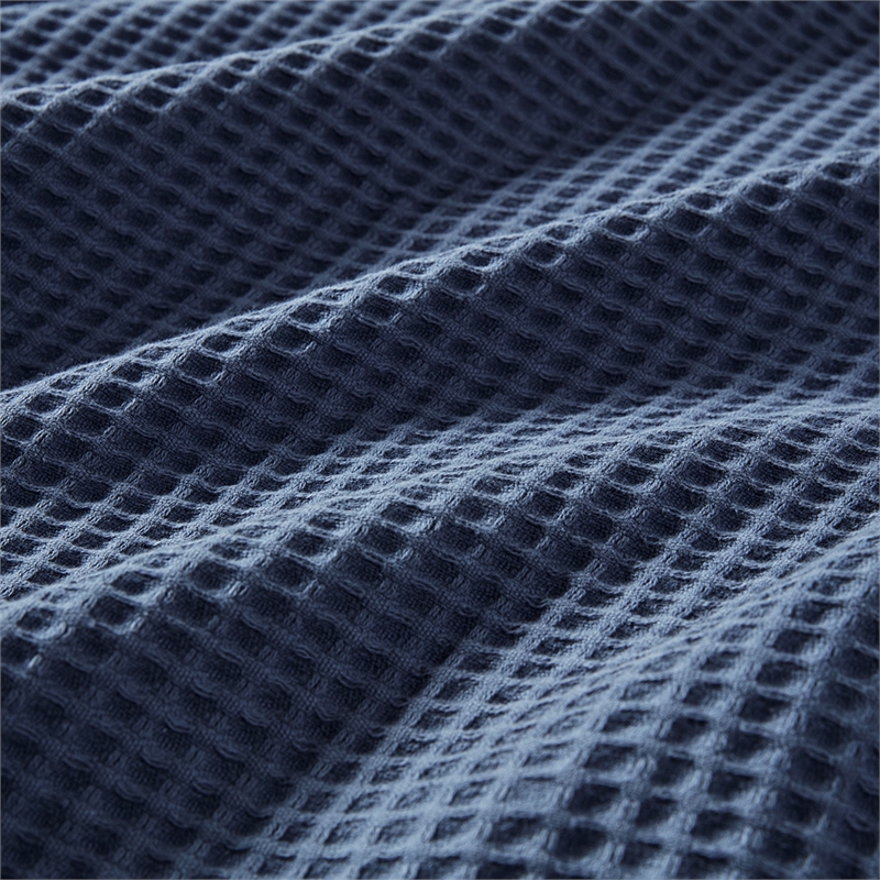 Pemberly Row Waffle Weave Contemporary Cotton Blanket in Indigo Blue