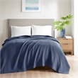 Pemberly Row Waffle Weave Contemporary Cotton Blanket in Indigo Blue