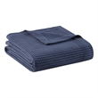 Pemberly Row Waffle Weave Contemporary Cotton Blanket in Indigo Blue