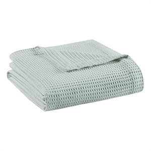 Pemberly Row Waffle Weave 66x90&quot Contemporary Cotton Blanket in Aqua Blue