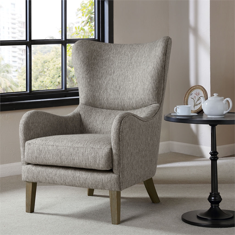 Pemberly Row Modern / Contemporary Swoop Wing Chair in Gray Finish