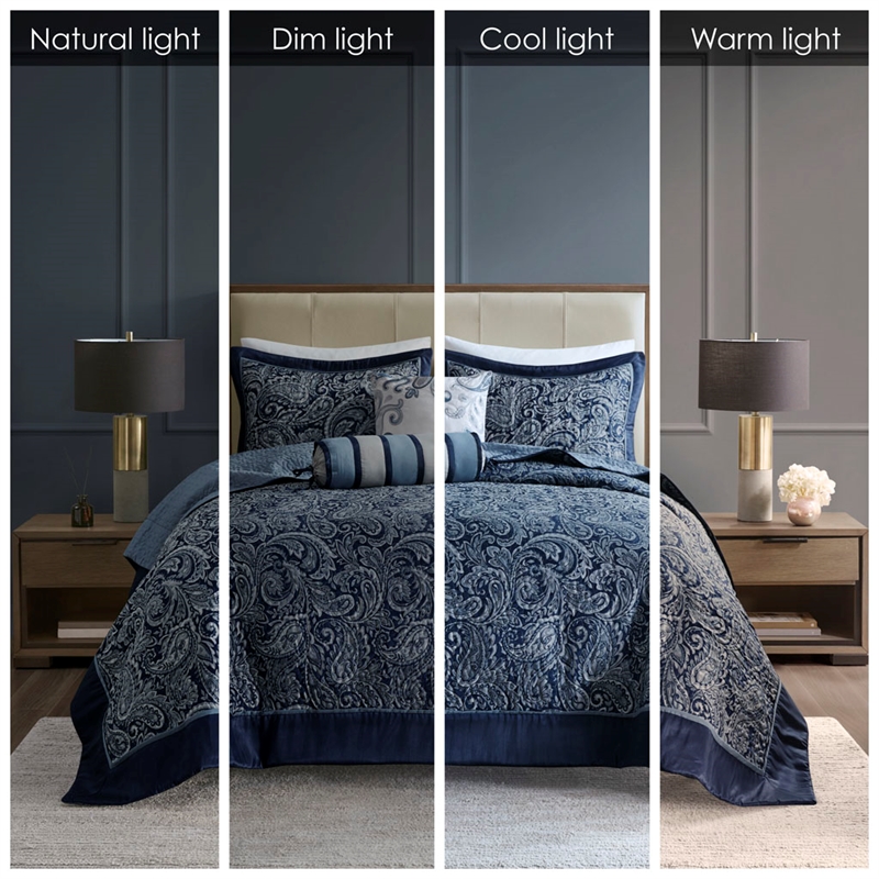 Pemberly Row 5-Piece Cotton Reversible Jacquard Bedspread Set in Navy