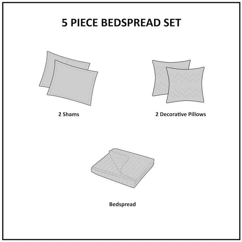 Pemberly Row 5-Piece Cotton Reversible Jacquard Bedspread Set in Navy
