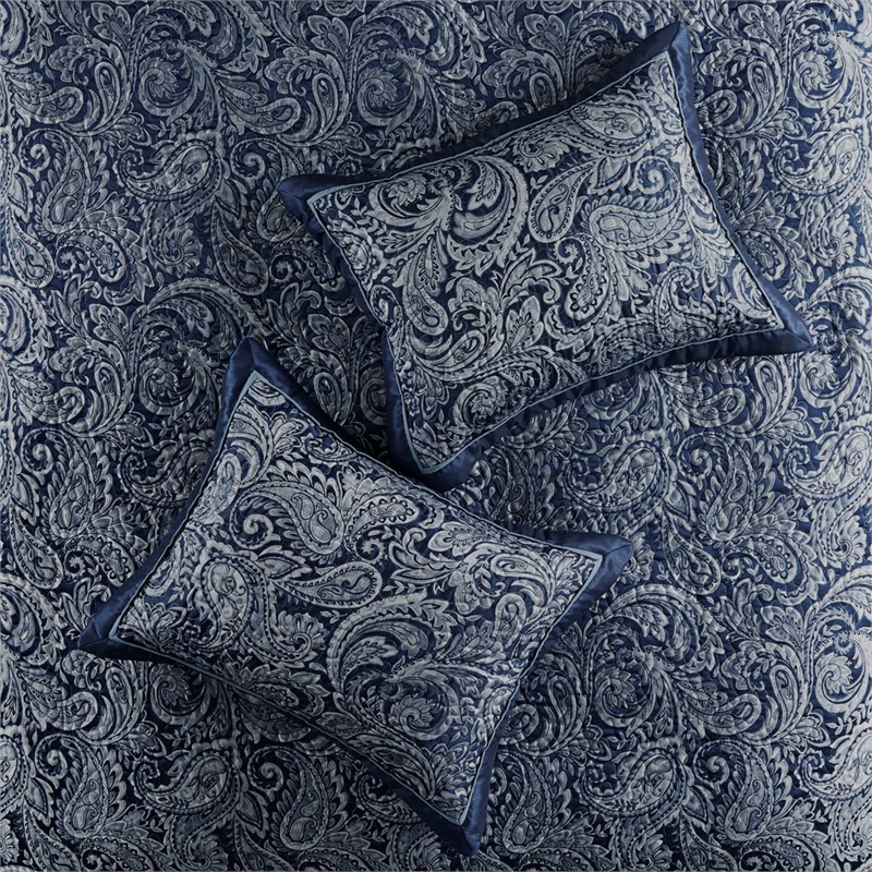 Pemberly Row 5-Piece Cotton Reversible Jacquard Bedspread Set in Navy