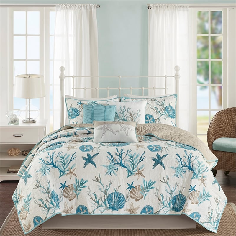Pemberly Row 6-Piece Cotton Reversible Coverlet Set in Blue