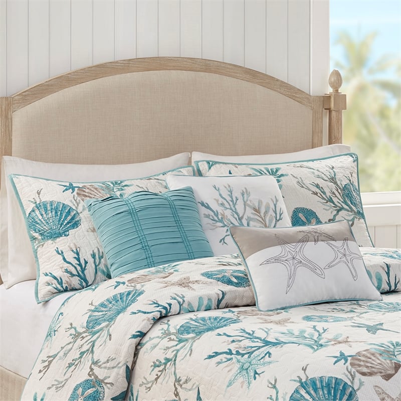 Pemberly Row 6-Piece Cotton Reversible Coverlet Set in Blue