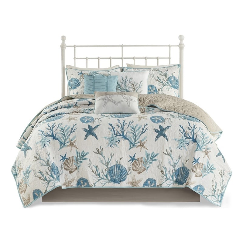 Pemberly Row 6-Piece Cotton Reversible Coverlet Set in Blue