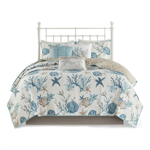 Pemberly Row 6-Piece Cotton Reversible Coverlet Set in Blue