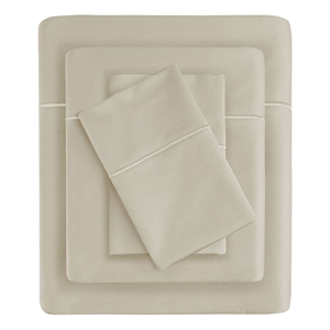 Pemberly Row 108x102&quot Contemporary Cotton Sheet Set in Beige Finish