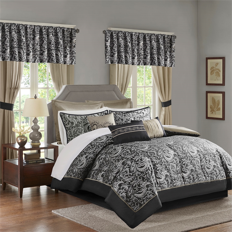Pemberly Row Contemporary 24-Piece Fabric Room in a Bag in Black