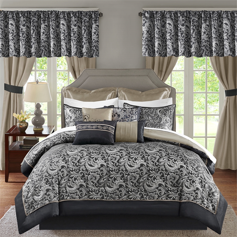 Pemberly Row Contemporary 24-Piece Fabric Room in a Bag in Black