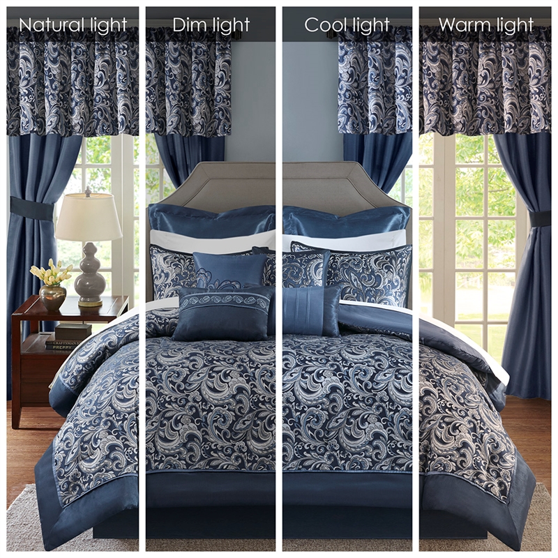 Pemberly Row Contemporary 24-Piece Fabric Room in a Bag in Navy Finish
