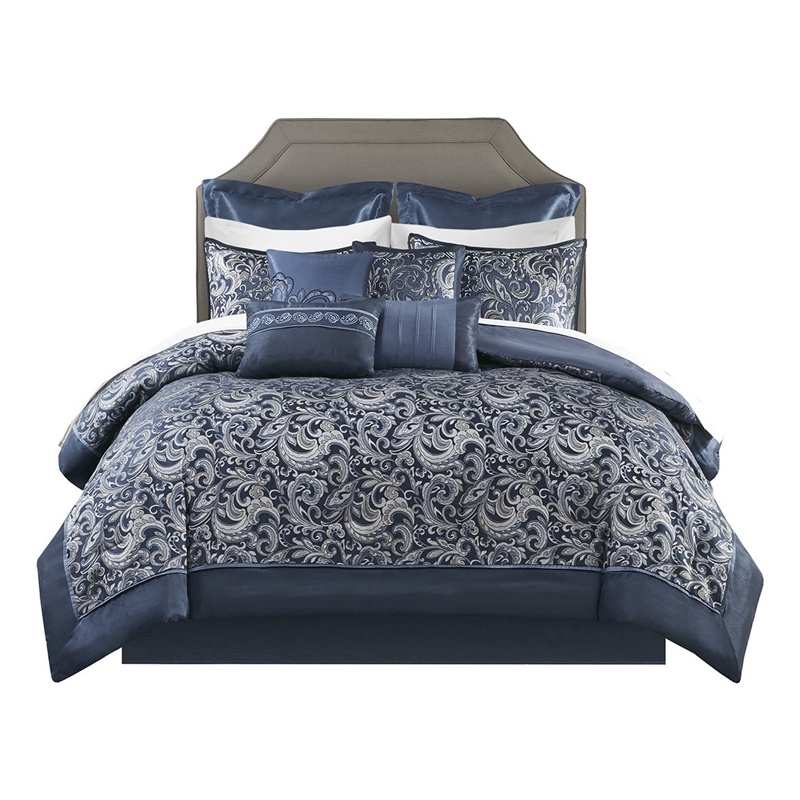 Pemberly Row Contemporary 24-Piece Fabric Room in a Bag in Navy Finish