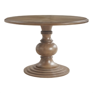 Pemberly Row Round Farmhouse Wood Pedestal Dining Table in Walnut