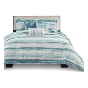 Pemberly Row 6-Piece Coastal Quilted Microfiber Coverlet Set in Blue