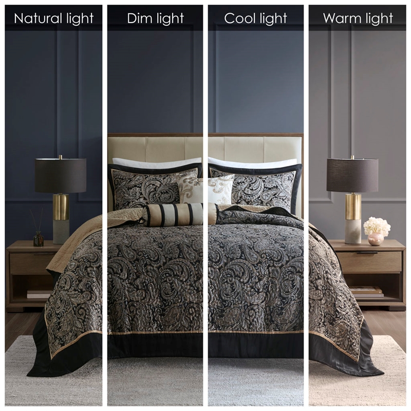 Pemberly Row 5-Piece Cotton Reversible Jacquard Bedspread Set in Black