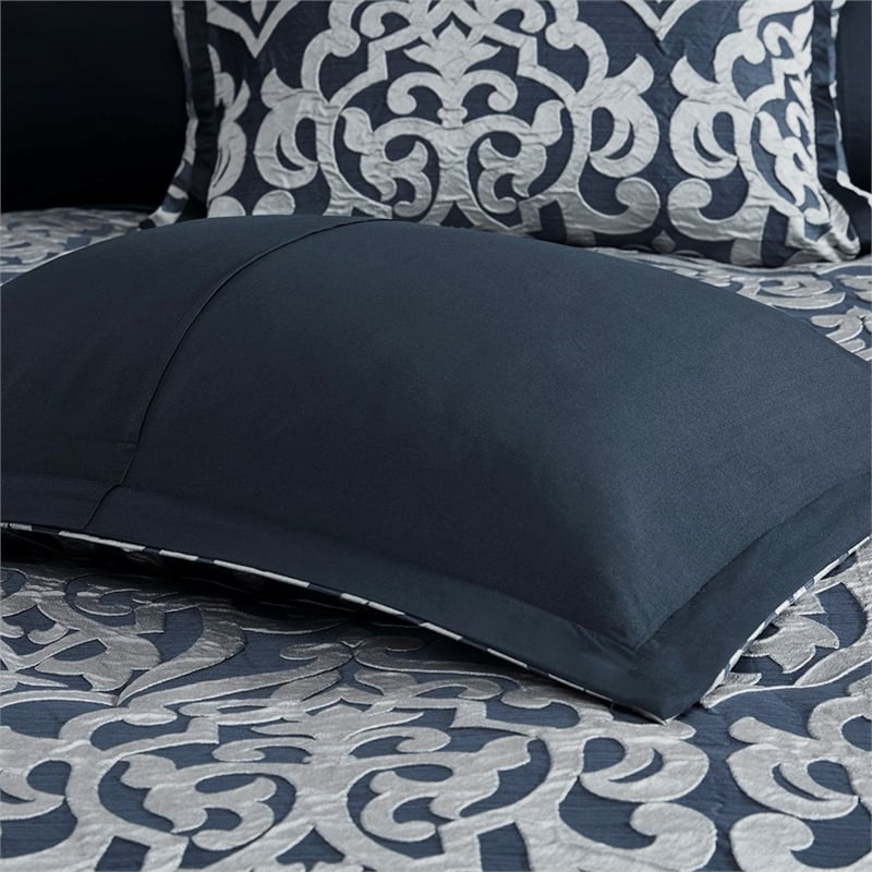Pemberly Row Contemporary 8 Piece Jacquard Comforter Set in Navy