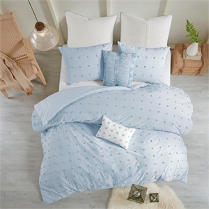 Pemberly Row Contemporary Cotton Jacquard Comforter Set in Blue