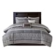 Pemberly Row Contemporary 7 Piece Jacquard Comforter Set in Gray/Taupe