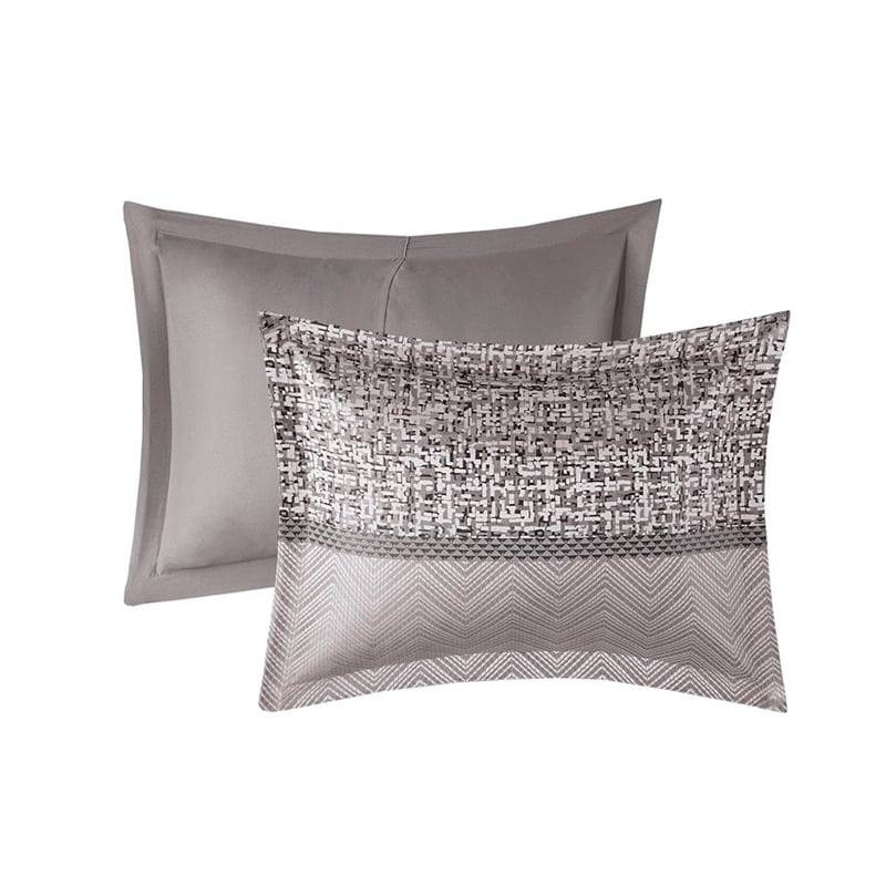 Pemberly Row Contemporary 7 Piece Jacquard Comforter Set in Gray/Taupe