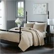 Pemberly Row Contemporary 3 Piece Hand Quilted Cotton Quilt Set in Linen