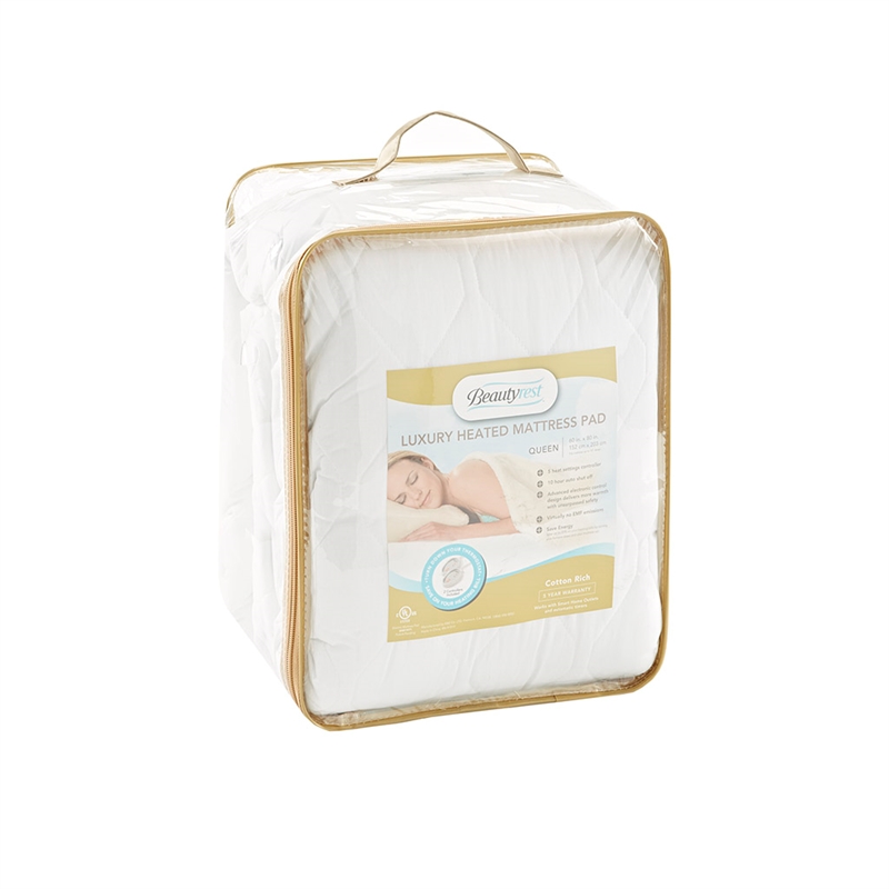 Pemberly Row Contemporary Cotton Blend Heated Mattress Pad in White