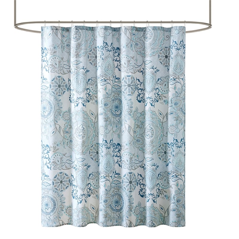 Pemberly Row Contemporary Printed Cotton Shower Curtain in Blue