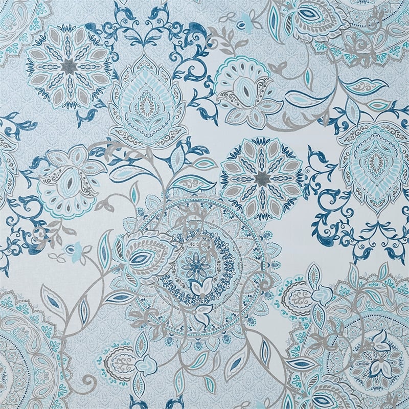 Pemberly Row Contemporary Printed Cotton Shower Curtain in Blue
