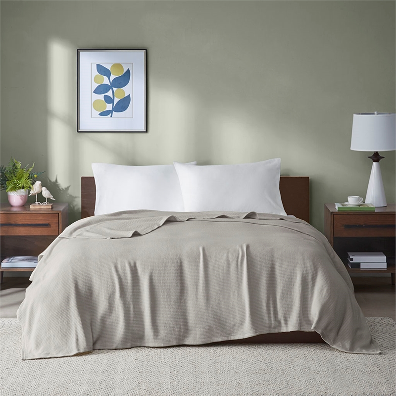 Pemberly Row Contemporary Basketweave Cotton Blanket in Gray