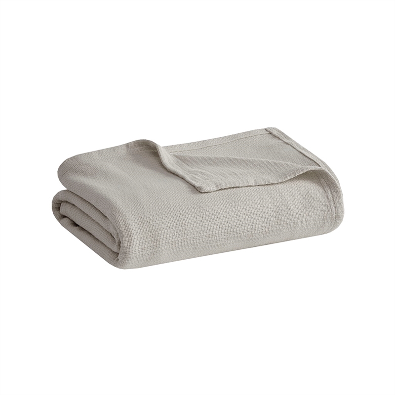 Pemberly Row Contemporary Basketweave Cotton Blanket in Gray