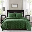 Pemberly Row Modern / Contemporary 3 Piece Velvet Quilt Set in Green