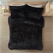 Pemberly Row Contemporary Shaggy Long Fur Comforter Mini Set in Black