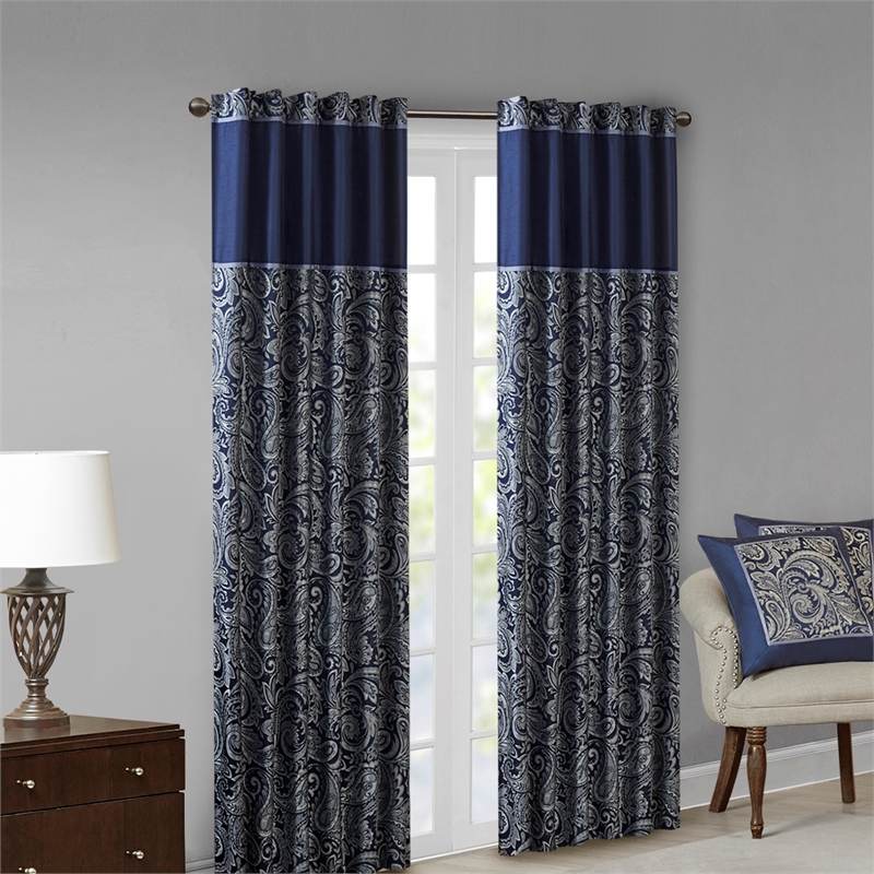 Pemberly Row Modern / Contemporary Jacquard Panel Pair in Navy