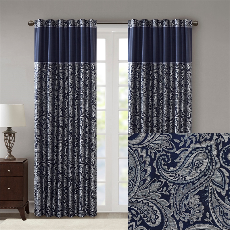 Pemberly Row Modern / Contemporary Jacquard Panel Pair in Navy