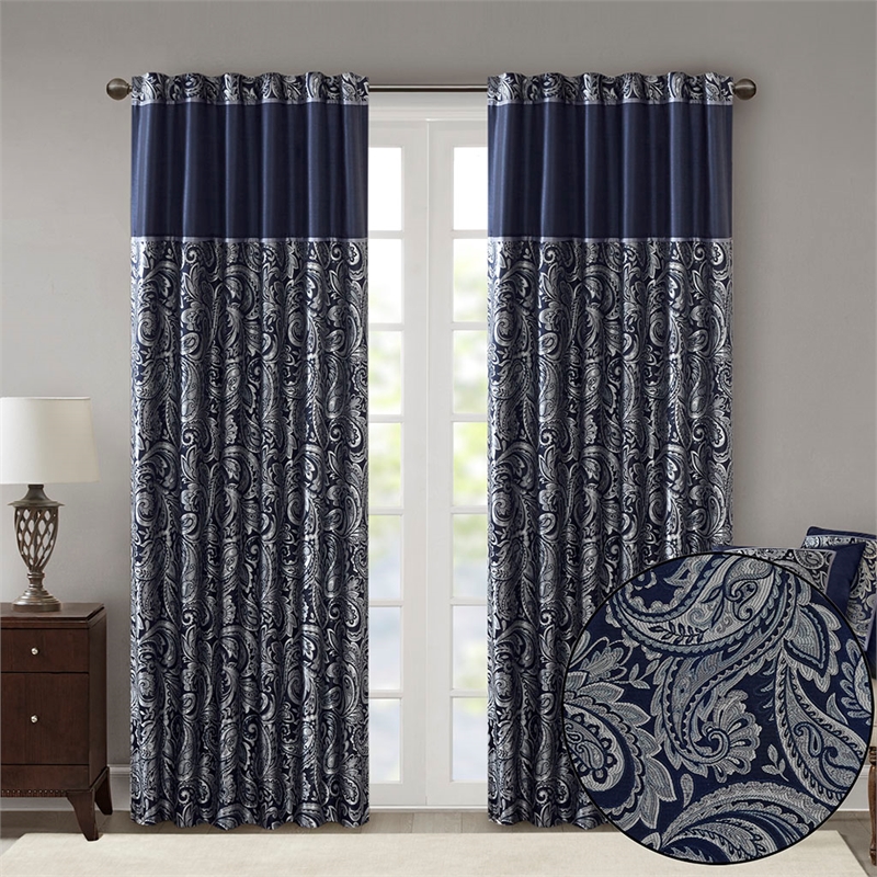 Pemberly Row Modern / Contemporary Jacquard Panel Pair in Navy